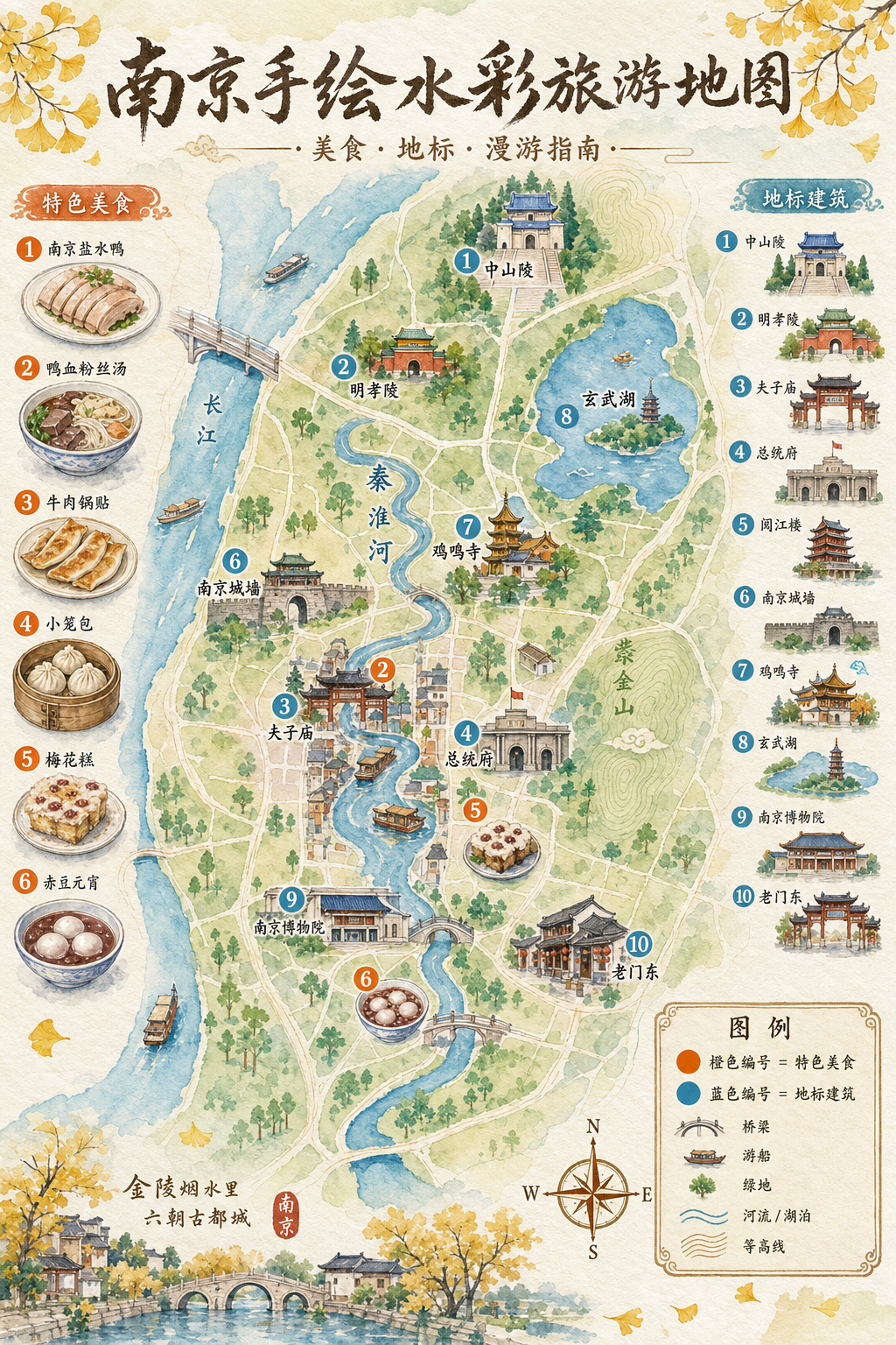 城市手绘水彩地图